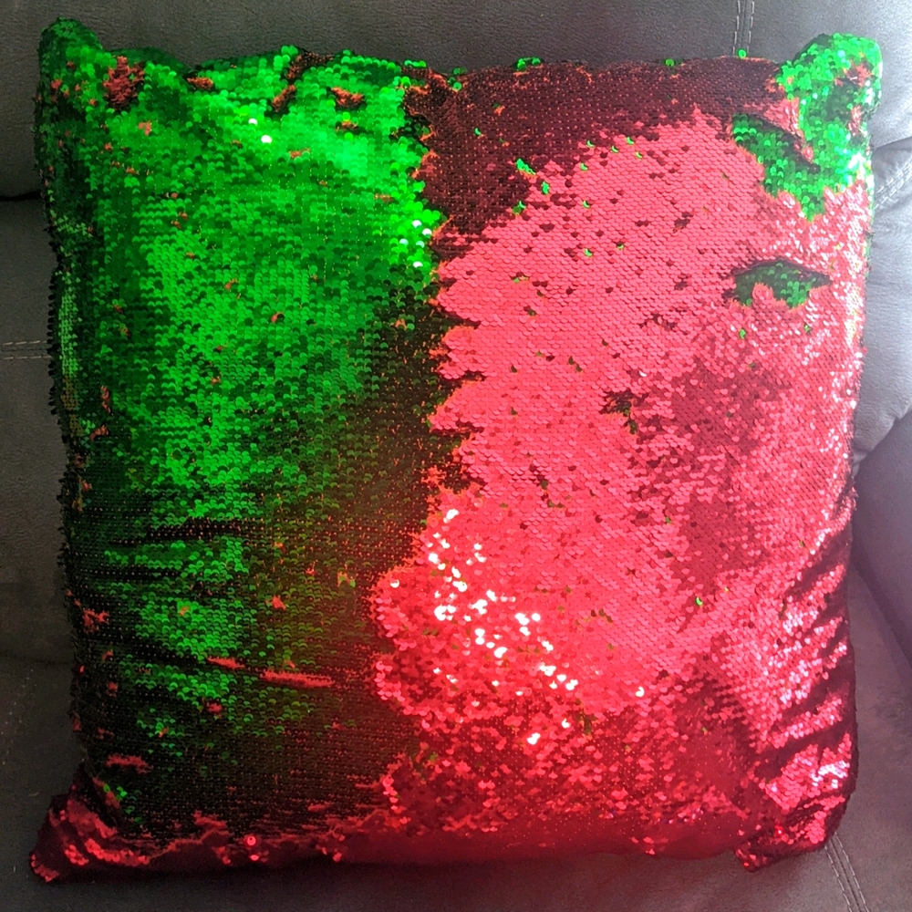 Christmas Holiday Large Red and Green Sequin Throw Pillow